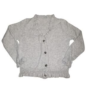 Vintage Gray Acrylic Cardigan Womens Medium Shank Buttons Ruffle Trim